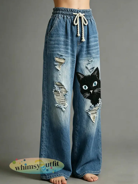 Damesbroek met dierenprint - Blauw / S