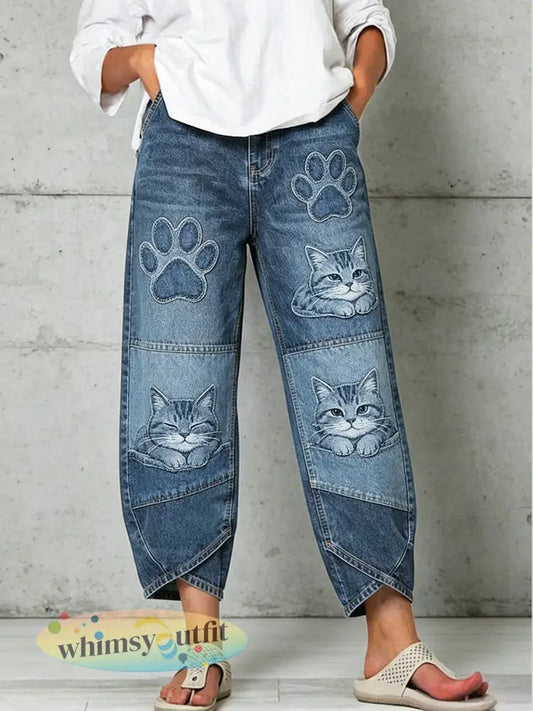 Damesbroek met dierenprint - Blauw / S