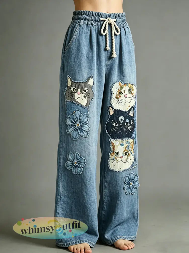 Damesbroek met dierenprint - Blauw / S
