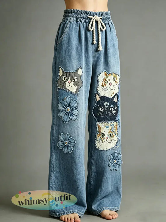 Damesbroek met dierenprint - Blauw / S