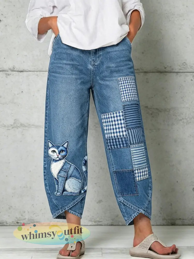 Damesbroek met dierenprint - Blauw / S