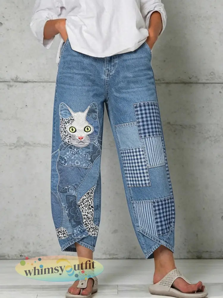 Damesbroek met dierenprint - Blauw / S