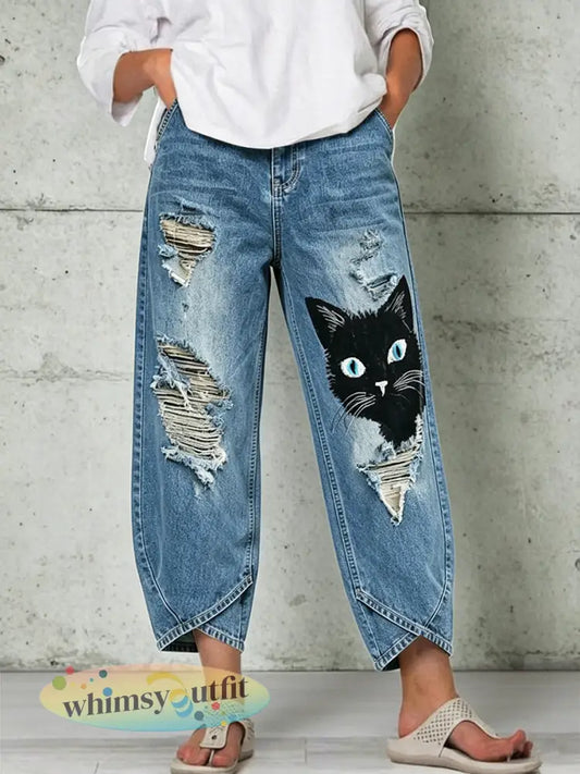 Damesbroek met dierenprint - Blauw / S