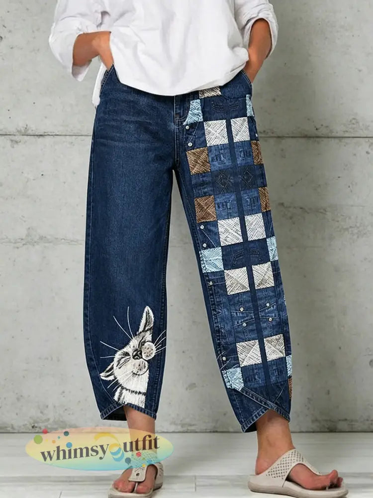 Damesbroek met dierenprint - Blauw / S