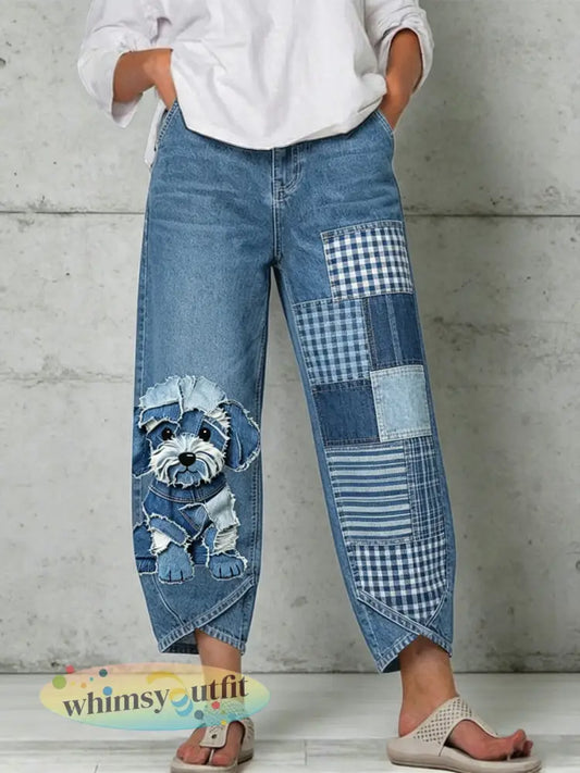 Damesbroek met dierenprint - Blauw / S