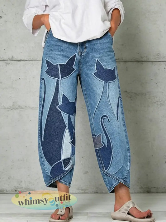 Damesbroek met dierenprint - Blauw / S
