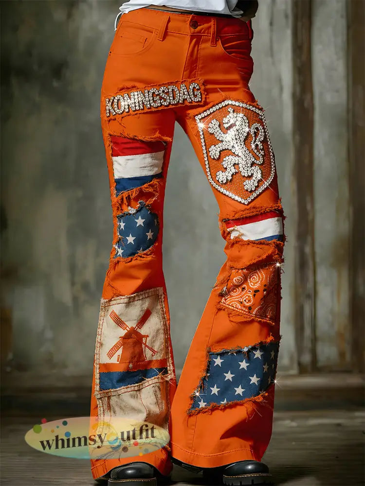 Damesbroeken in vintagestijl met uitlopende pijpen voor de Nederlandse Koningsdag-viering - A / S
