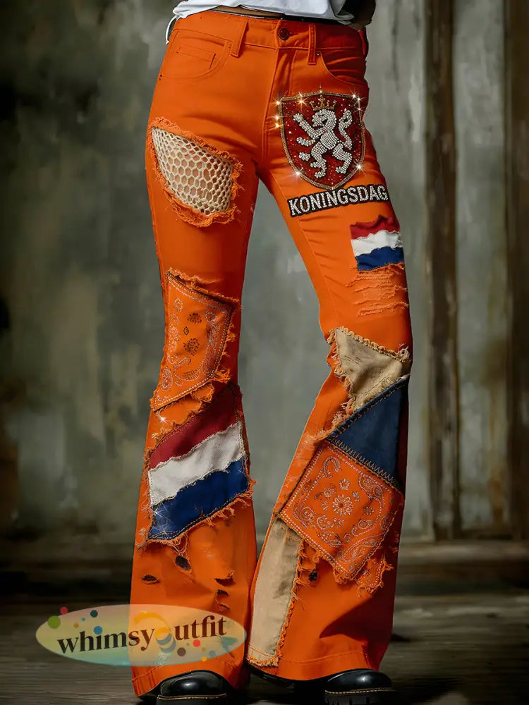 Damesbroeken in vintagestijl met uitlopende pijpen voor de Nederlandse Koningsdag-viering - A / S
