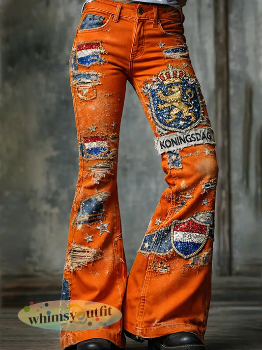Damesbroeken in vintagestijl met uitlopende pijpen voor de Nederlandse Koningsdag-viering - A / S