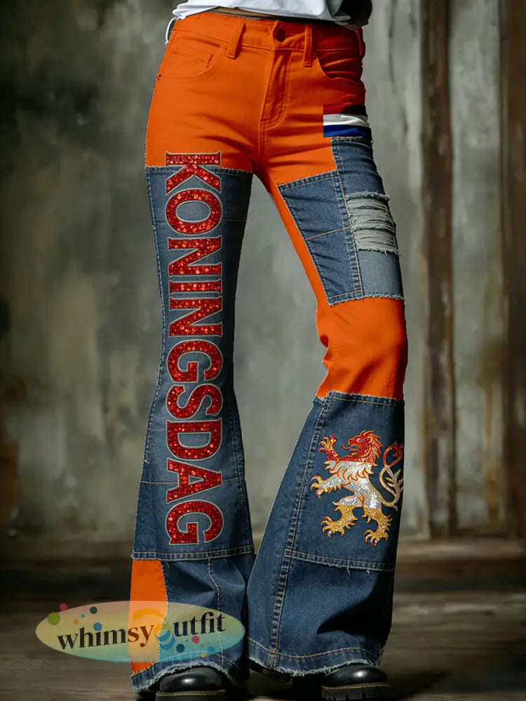 Damesbroeken in vintagestijl met uitlopende pijpen voor de Nederlandse Koningsdagviering - A / S