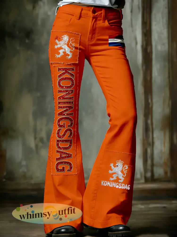 Damesbroeken in vintagestijl met uitlopende pijpen voor de Nederlandse Koningsdagviering - A / S
