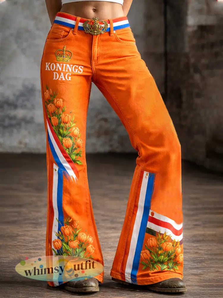 Damesbroeken in vintagestijl met uitlopende pijpen voor de Nederlandse Koningsdagviering - A / S