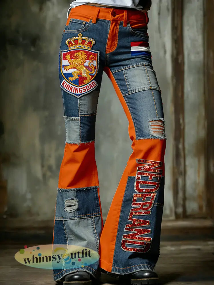 Damesbroeken in vintagestijl met uitlopende pijpen voor de Nederlandse Koningsdagviering - A / S