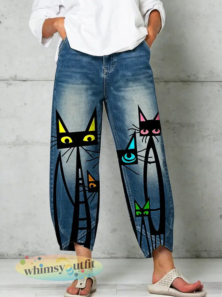 Damesbroeken met dierenprint - Blauw / S