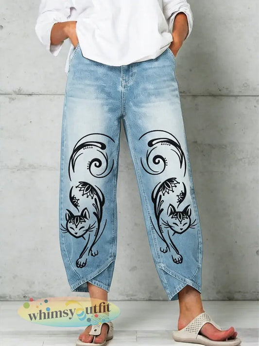 Damesbroeken met dierenprint - Blauw / S