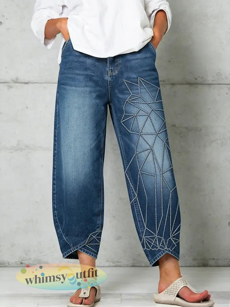 Damesbroeken met dierenprint - Blauw / S