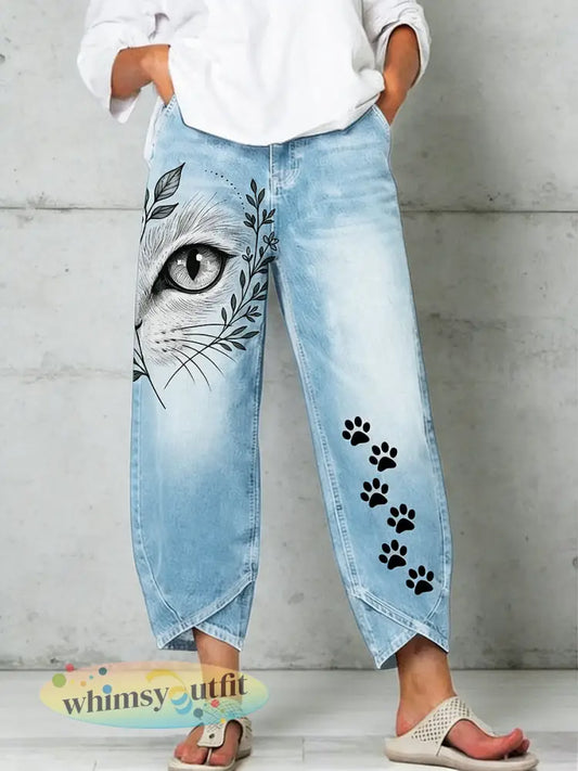 Damesbroeken met dierenprint - Blauw / S