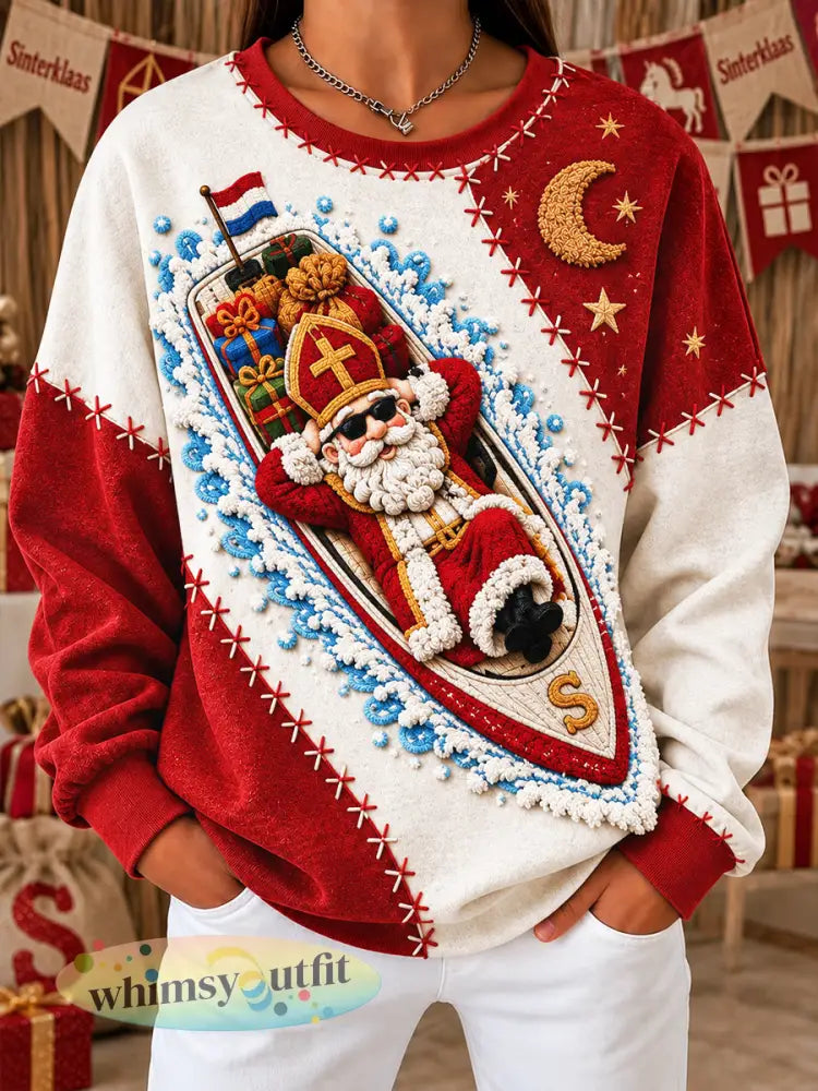 Damescasual sweatshirt met patchworkprint voor de Sint-Nicolaasdag in Nederland - Veelkleurig / S