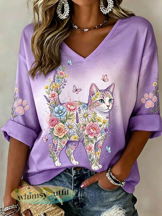 Damescasual top met V-hals en dierenprint - A / S