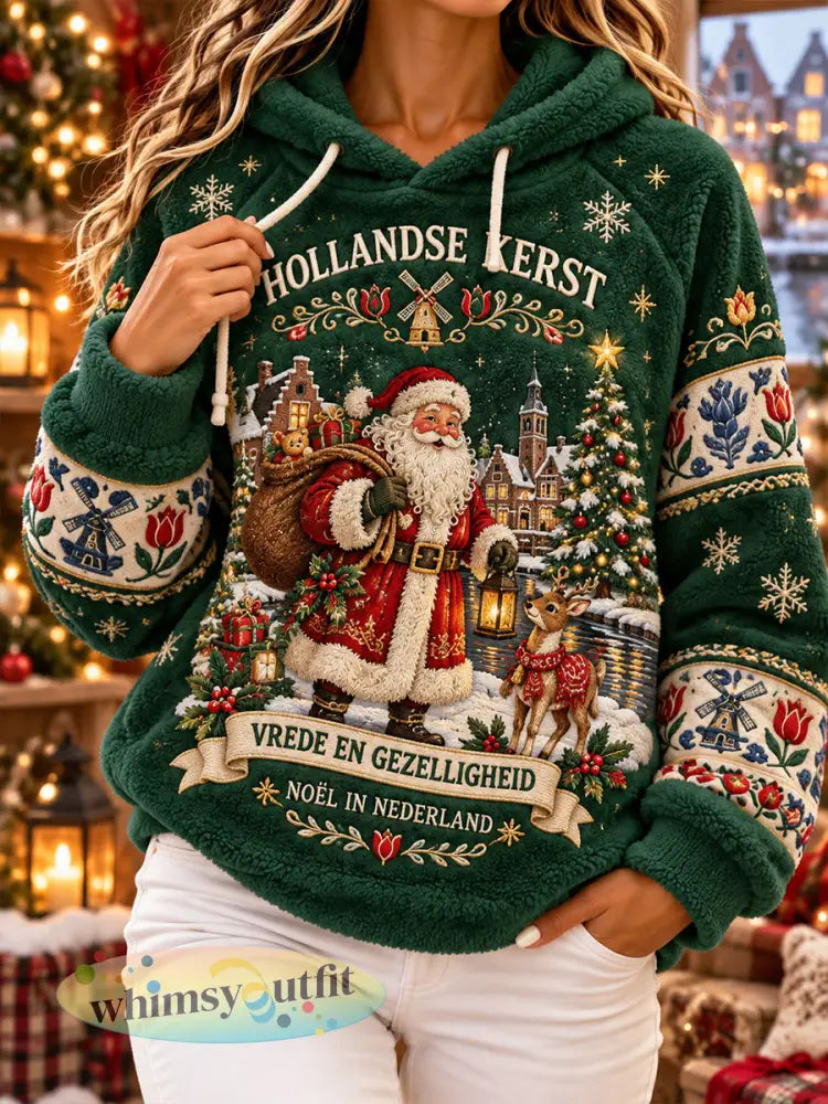 Damesflanellen sweater met kerstprint en raglanmouwen - A / S