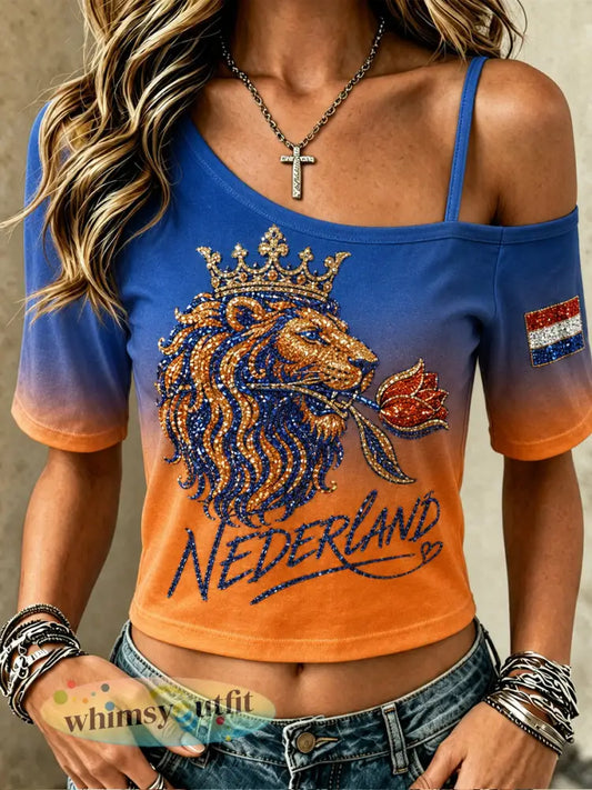 Dameshemd met geleidelijk verlopende pailletten leeuwen- en bloemenprint - A / S