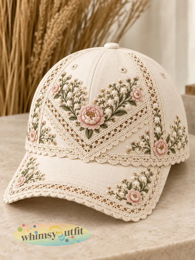Dameshoed met bloemenprint - Abrikoos / S