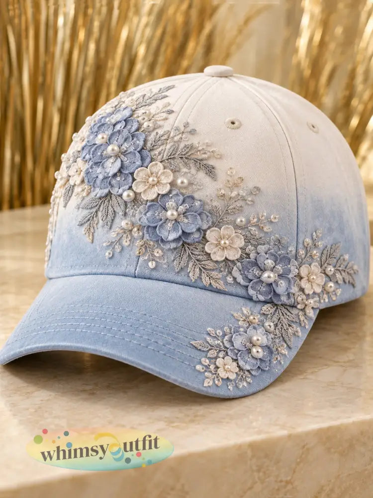 Dameshoed met bloemenprint - Blauw / S