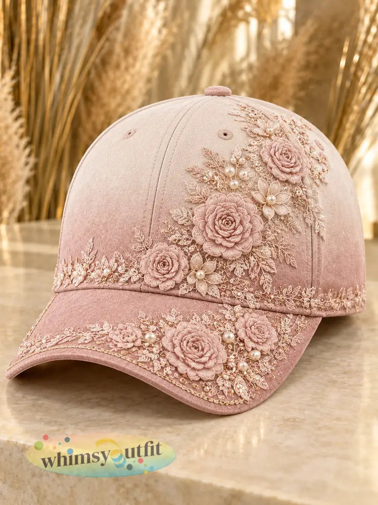 Dameshoed met bloemenprint - Roze / S