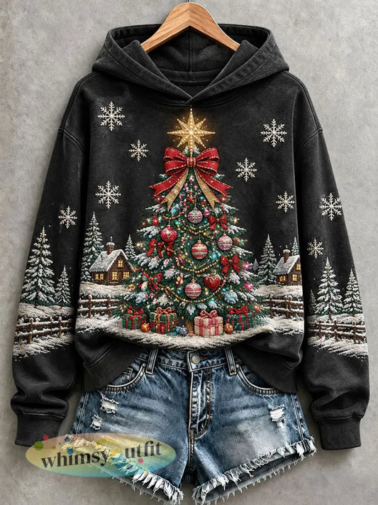 Dameshoodie met kerstboomdessin - Zwart / S