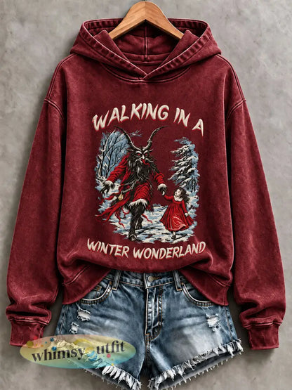 Dameshoodie met print ’Walking in a Winter Wonderland’ voor dagelijks gebruik - Diep Rood / S