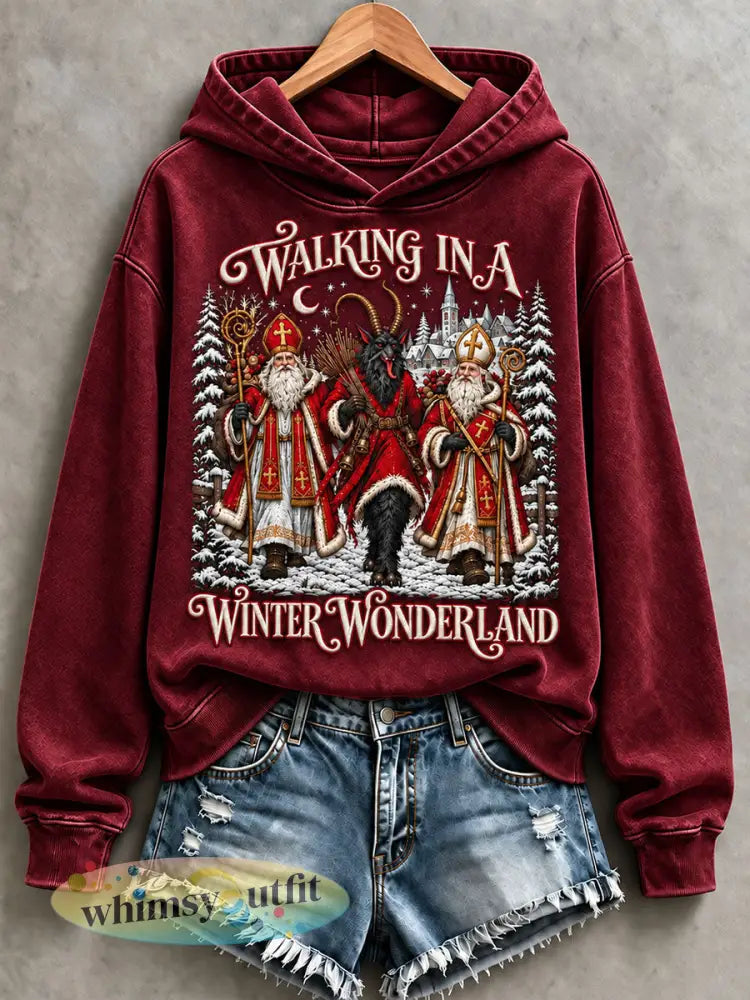 Dameshoodie met print ’Walking in a Winter Wonderland’ voor dagelijks gebruik - Diep Rood / S
