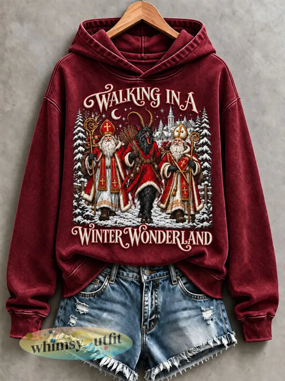 Dameshoodie met print ’Walking in a Winter Wonderland’ voor dagelijks gebruik - Diep Rood / S