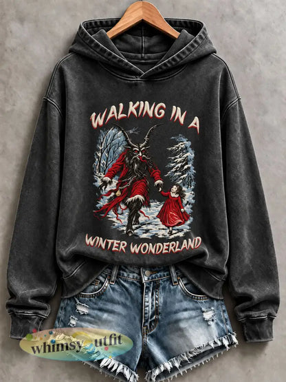 Dameshoodie met print ’Walking in a Winter Wonderland’ voor dagelijks gebruik - Zwart / S