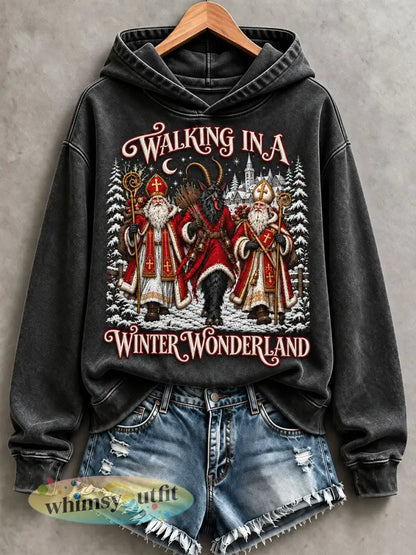 Dameshoodie met print ’Walking in a Winter Wonderland’ voor dagelijks gebruik - Zwart / S