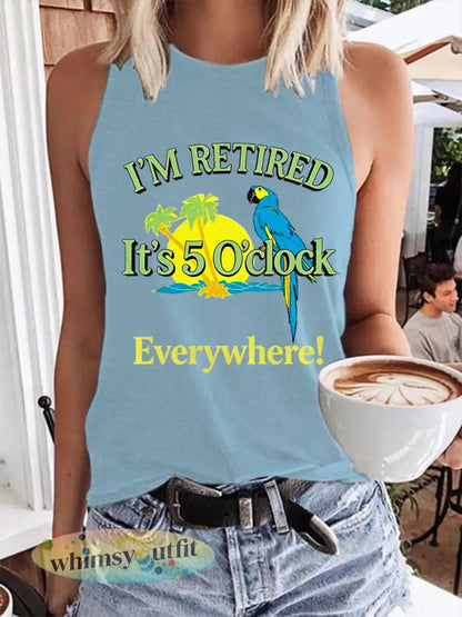Damesik ben gepensioneerd het is 5 uur overal papegaai print casual vest - lichtblauw / S
