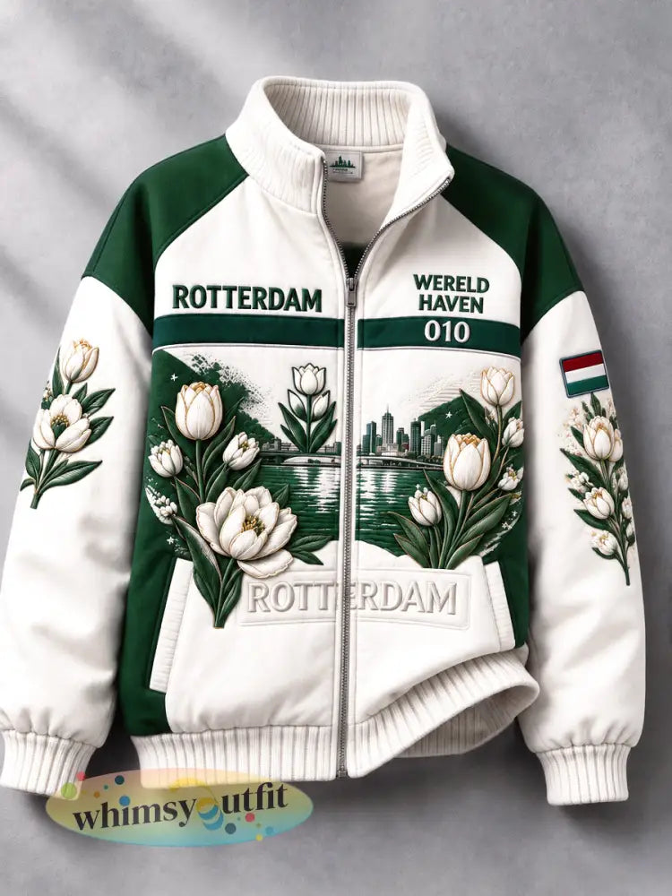 Damesjas met bloemenprint en patchwork casual model met ritssluiting uit Rotterdam - Romig-Wit / S