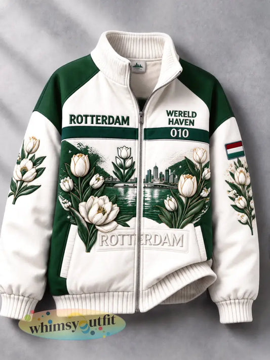 Damesjas met bloemenprint en patchwork casual model met ritssluiting uit Rotterdam - Romig-Wit / S
