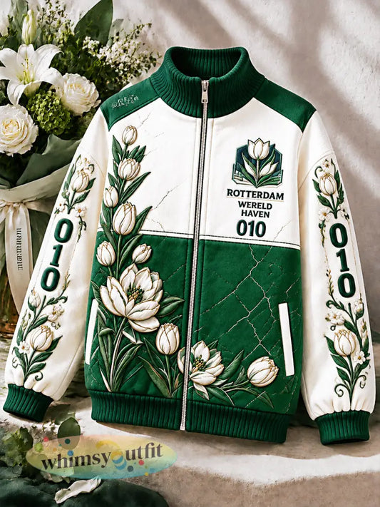 Damesjas met bloemenprint uit Rotterdam casual model met ritssluiting - Romig-Wit / S