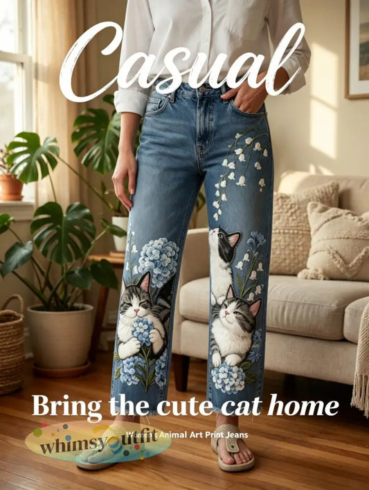 Damesjeans met dierenartprint - Blauw / S