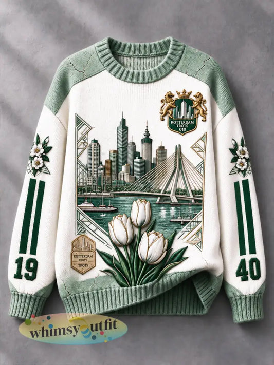 Damesjumper met 3D-geprint bloemenpatroon uit de Holland Rotterdam-collectie in vrijetijdsstijl - Romig-Wit / S