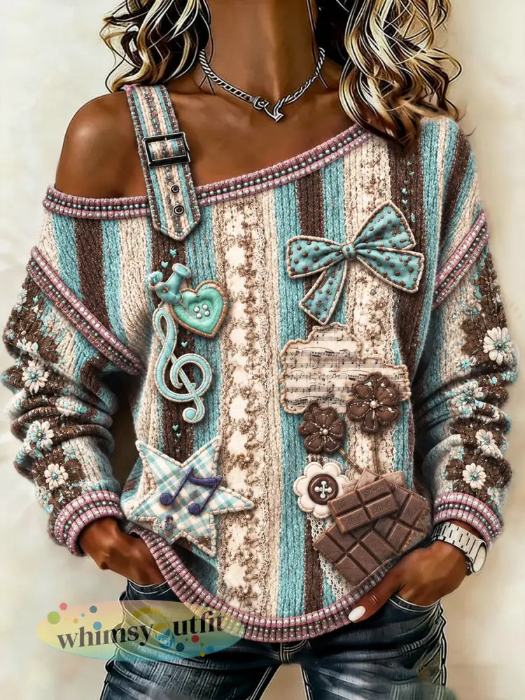 Damesjumper met bloemenprint lichtgewicht casual en off-shoulder - Veelkleurig / S