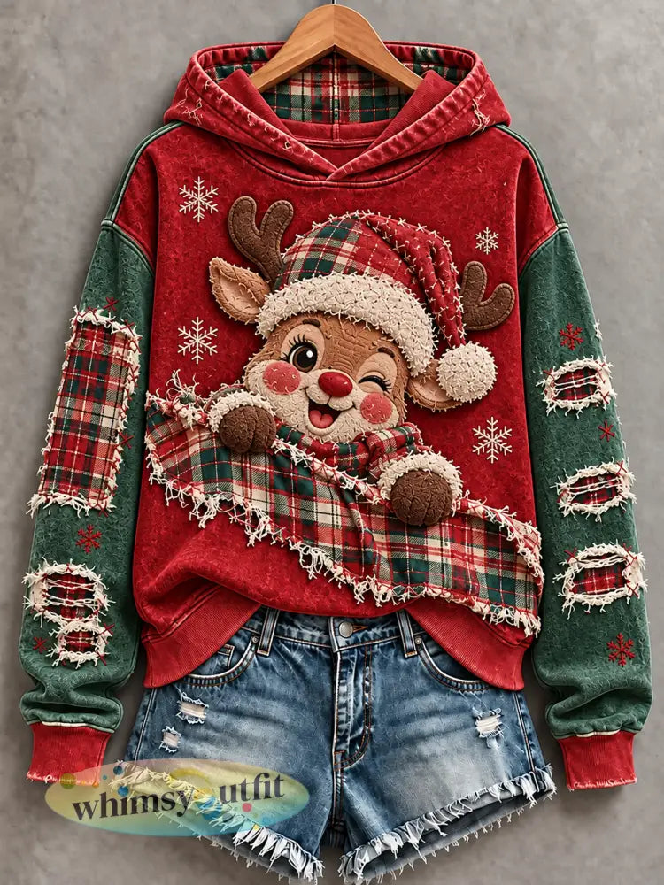 Dameskerstsweatshirt normaal model - Rood / S