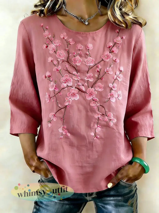 Dameslinnen shirt met bloemenmotief - als foto / S