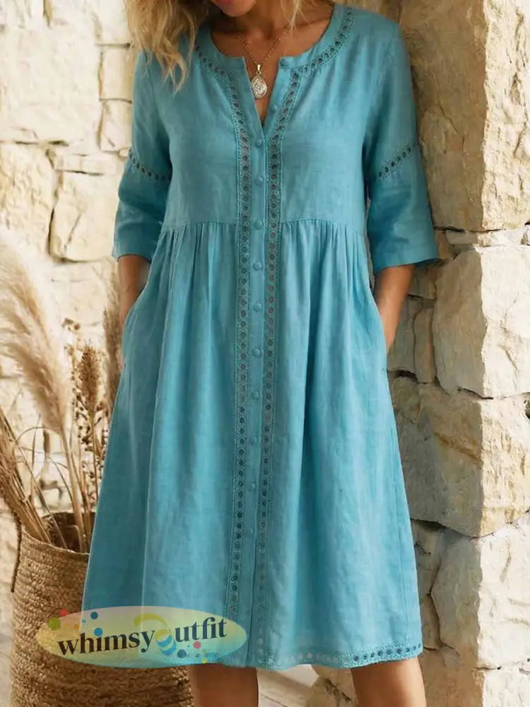 Damesmode bedrukte casual wijde jurk - Hemelsblauw / S