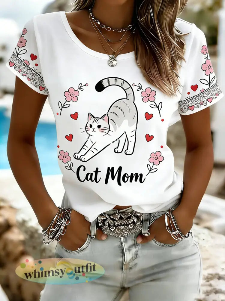 Damesmode Moederdag bedrukt casual T-shirt - als foto / S