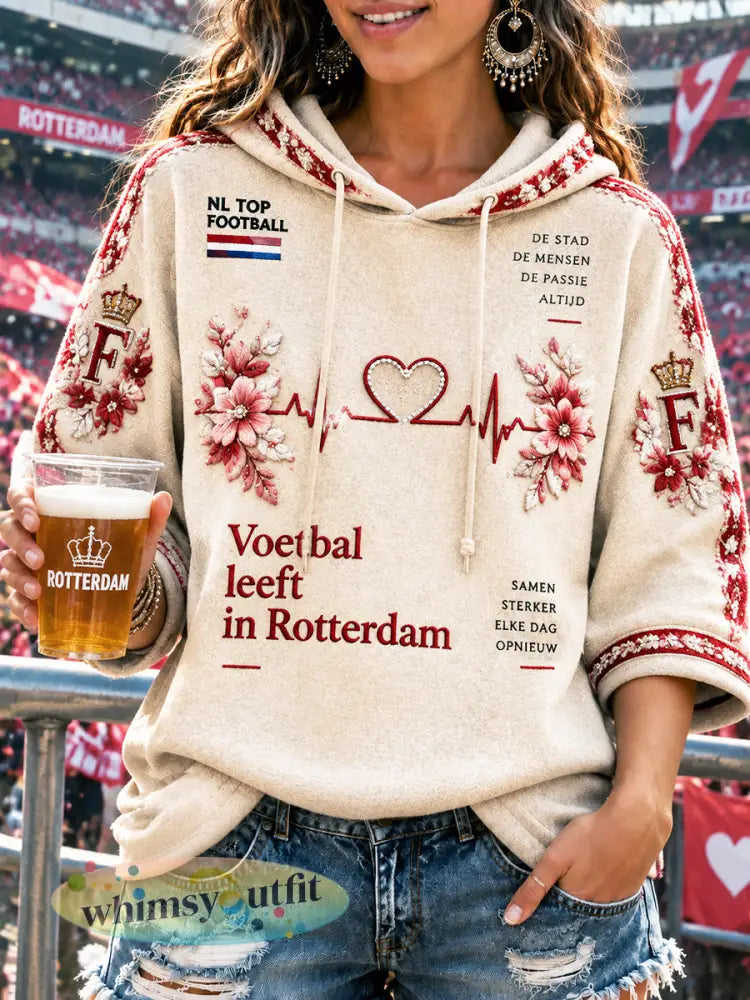 Damesoffwhite Feyenoord-voetbalprint casual sweatshirt met capuchon uit Nederland - Romig-Wit / S