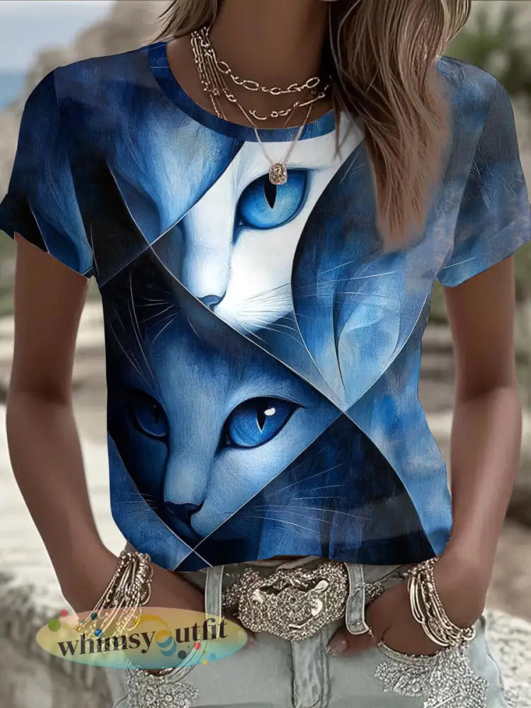 Damesoverhemd met kattenprint casual - als foto / S