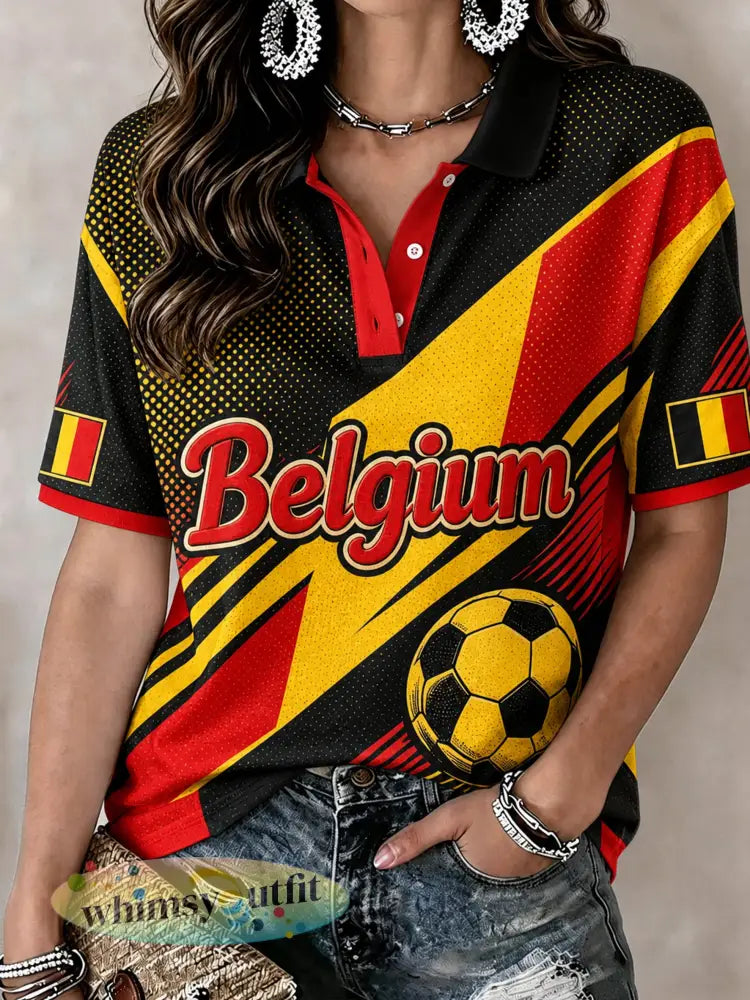 Damespoloshirt met Belgische voetbalkunstprint - A / S