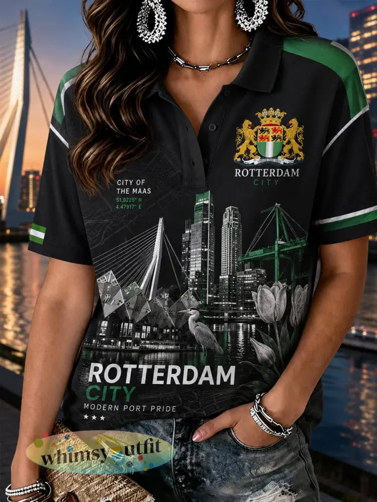 Damespoloshirt met korte mouwen en grafische print van een stads souvenir - A / S