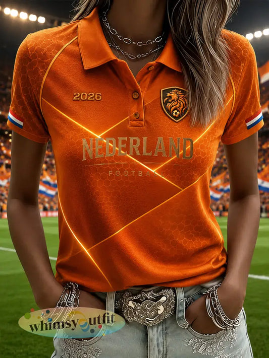 Damespoloshirt met korte mouwen en voetbalprint - A / S